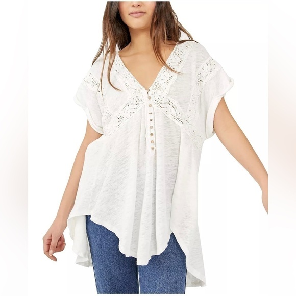 Free People Way Out There hi low Tunic White with lace XS - Picture 1 of 9